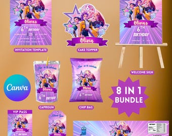 Kpop Demon Hunters Mega Birthday Party Bundle, Kpop Party Favors, Kids Anime Invite, Kpop Chip Bag, Kpop Caprisun, Instant Canva Templates