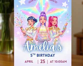 Kpop Demon Hunters Birthday Invitation | Kpop Birthday Invitation | Kpop Anime Invite | Huntrix Golden Theme | Digital Canva Template PDF