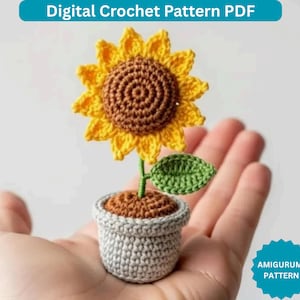 Virkmönster för amigurumi med solroskruka | Enkel amigurumi PDF-handledning | Amigurumiblomma | Nybörjarvänlig | Engelska mönster Amerikanska termer