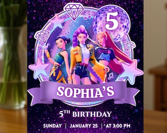 Kpop Demon Hunters Birthday Invitation, Editable Canva Template, Huntrix Invite, K-pop Invites, Digital Download, Kids Birthday Party Cards