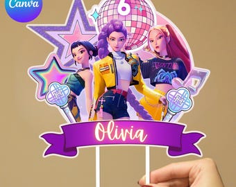 KPop Demon Hunters-taarttopper | Bewerkbare Huntrix-png | Verjaardagstaart en cupcaketoppers | KPop Demon Hunter-feestdecoraties | Digitale pdf