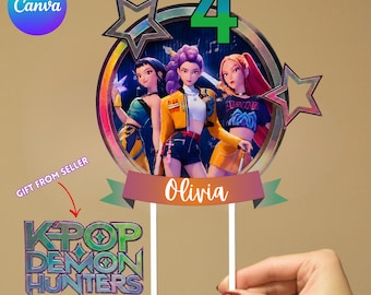 Kpop Demon Hunters Cake Topper | Huntrix PNG | Birthday Cake Topper | K Pop Demon Hunter Party Decor | Kpop Huntrix Warrior Cake Toppers