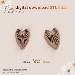 Polymerlera utstickare | 3D-utskrift STL-fil | Stiliserad utstickare till kronblad/hjärta örhängen | 3 storlekar ingår (30 mm till 40 mm) | Digital nedladdning