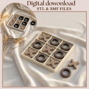 STL and 3MF 3D Printing Files | Minimalist Tic Tac Toe Game 3D Print File |  Aesthetic XO Board Game STL  and 3MF | Modern Table Decor