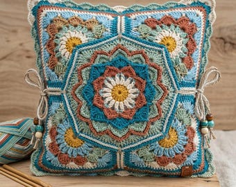 Crochet Pillow Pattern, Cushion Cover Pattern, Boho Crochet Pillow, Home Decor Pattern, Floral Mandala Crochet