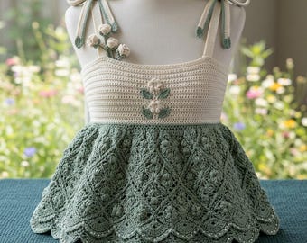 Crochet Floral Babydoll Top Pattern, Crochet Tie Strap Top Pattern, Crochet Lace Babydoll Top Pattern, Floral Crochet Tank Top Pattern.