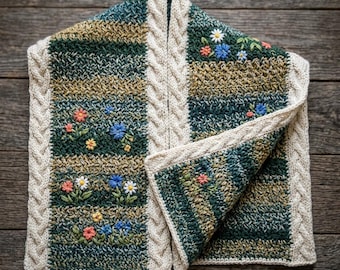Woodland Floral Crochet Scarf Pattern, Wildflower Crochet Scarf Pattern, Boho Crochet Scarf Pattern, Crochet Scarf PDF Pattern.