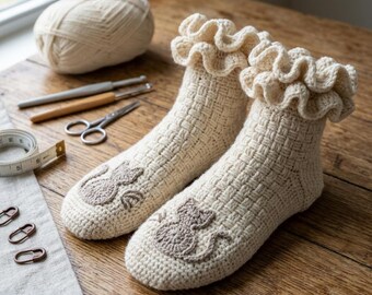 Creme Häkelsocken Muster Pdf, Rüschen Häkelsocken Muster, Häkelsocken Muster, Damensocken Häkelsocken Pdf, Geschenk Muster Pdf.