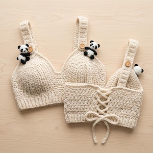 Panda Bralette Virkmönster, Grov Virkad Crop Top, Söt Panda Virkad Topp, Nybörjarvänlig Bralette, Virkad Boho Bralette