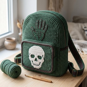 Skull Crochet Backpack Pattern, Gothic Backpack PDF, Skeleton Hand Bag, Spooky Crochet Bag, Macrame Backpack