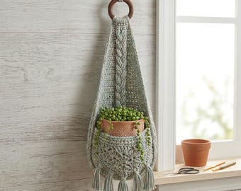 Crochet Hanging Planter Pattern, Crochet Pot Holder Hanging Basket, Crochet Home Decor Pattern, Macrame Style Crochet Plant Hanger.