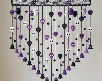Halloween crochet pattern, Skull crochet pattern, Ghost curtain, Crochet window hanging, Halloween window decor, Spooky home decor.