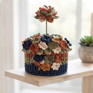 Crochet Flower Pot, Floral Decor Crochet PDF, Home Decor Crochet, Crochet planter pattern, Floral decor, Decorative crochet pot.
