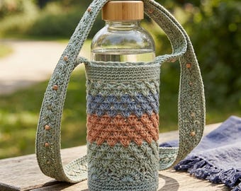 Crochet Water Bottle Holder Pattern, Crochet Water Bottle Sling Pattern, Crochet Bottle Holder PDF Pattern, Crochet Bottle Tote Pattern.