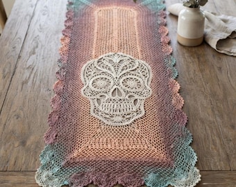 Sugar Skull Crochet Pattern, Sugar Skull Table Runner, Lace Table Runner, Gothic Table Runner, Gothic Crochet Decor, Crochet Skull Decor.