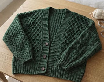 Honeycomb Crochet Cardigan Pattern, Alpine Stitch Cardigan, Textured Crochet Sweater, V Neck Button Cardigan, Women's Crochet , XS-5XL
