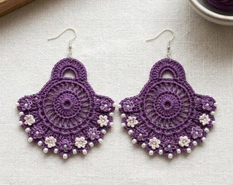 Crochet Floral Earrings Pattern, Boho Lace Earrings, Jewelry tutorial, Handmade Earring Tutorial, Cotton Thread Earrings.
