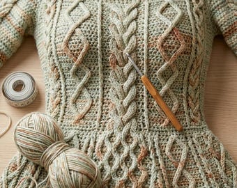 Cable Lace Crochet Dress Pattern, Crochet Dress Pattern PDF, Cable Crochet Dress Pattern, Lace Crochet Dress Pattern.