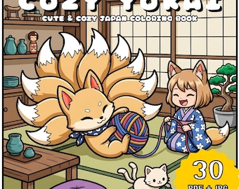 Cozy Yokai Coloring Book, Japanese Folklore Kawaii Cute Characters Coloring Pages, Relaxing Printable Adult Digital (PDF + JPG Download)