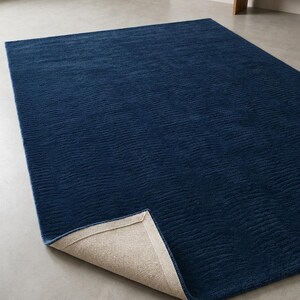 Luxury Plain Navy Blue Wool Area Rug, Hand Tufted Textured Solid Carpet for Modern Living Room, Minimalist Custom Floor Mat