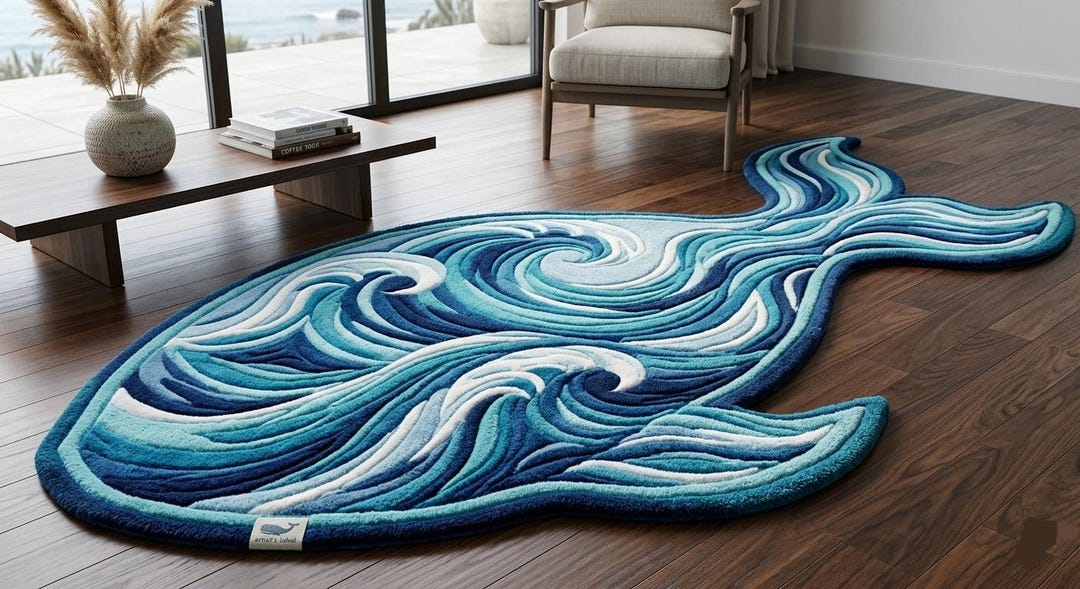 Aquatic Rug Hand Tufted Wool Rug Ocean Whale Shape Custom Area Carpet Luxury Soft ...