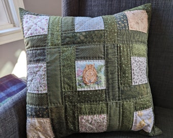 Spring Bunny Hand Quilted Pillow Slipcover