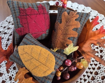Rustic Folk Art Plaid Fall Leaves Bowl Filler Pillow Tucks