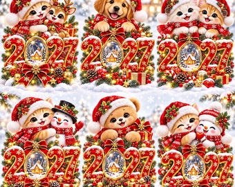Happy New Year 2027 PNG Bundle, New Years Sublimation Design, Cute Christmas PNG, Holiday Png, Xmas Shirt Graphic, Festive Holiday Clipart