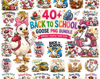 40+ Back To School Goose PNG Bundle, Back to School Shirt Designs, First Day of School Png, Preppy Floral Teacher Shirt Png, Silly Goose Png