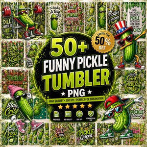 Mais de 50 adesivos divertidos para copos térmicos com tema de picles, design por sublimação para copos finos de 590 ml, picles natalinos engraçados, apenas uma garota que ama picles, PickleLoverPNG