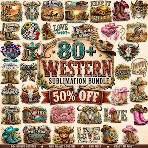 Más de 80 imágenes PNG del paquete Western, diseños de sublimación Western, imágenes PNG retro Western, Howdy PNG, Cowboy Cowgirl PNG, diseño de camiseta country, Lucky Cowgirl