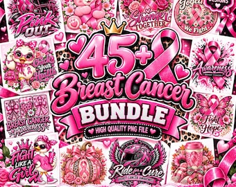 45+ Breast Cancer Awareness PNG Bundle, Cancer Fight Quotes, Breast Cancer PNG, Pink Ribbon PNG, In October We Wear Pink, Cancer Sublimation