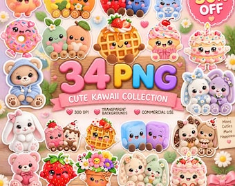 Kawaii Jellycat PNG Clipart, Watercolor Plushie Cakes Clipart, Kawaii Sticker Bundle, Birthday Dessert PNG, Plushie Toy Digital Download
