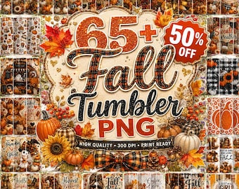 65+ Fall Tumbler Wrap Bundle PNG, 20oz Skinny Tumbler Sublimation Design, Autumn Floral PNG, Fall Tumbler PNG, Fall in Love with TumblerWrap