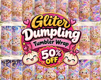 Dumpling Tumbler Wrap PNG, Kawaii Dumpling CupDesign, Glitter Dumplings,  20oz Skinny Tumbler, Cute Food Sublimation, Pastel Rainbow Glitter