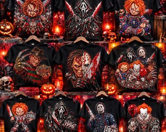 Rhinestone Halloween Characters PNG Bundle, Scary Movie Characters, Halloween Png, Preppy Horror Characters Shirt Design, Spooky Season Pngs