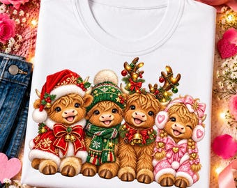 Christmas Highland Cow PNG, Christmas Clipart, Highland Cow Christmas PNG Bundle, Cute Cow PNG, Highland Cow Clipart