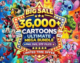 36000+ Mega Svg Bundle Files, Dtf Designs, Cricut Files, Lifetime Access, Retro Png Files, Cartoon Png, Superhero Cartoon, Tumblers Svg