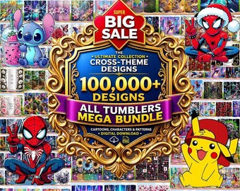 100,000+ Mega Tumbler Wrap Bundle, Sublimation Design, 3D Inflated Tumbler, 20oz Variety Pack Mega Tumbler Wrap Bundle, Cartoon Tumbler PNG