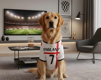 Camiseta de fútbol de Inglaterra para perros: Camiseta para mascotas del Mundial 2026, atuendo para aficionados al fútbol.