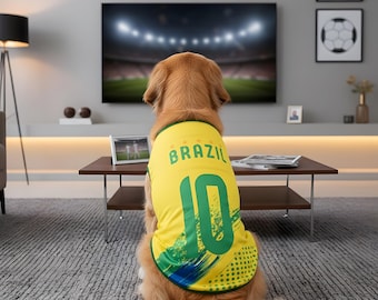 Camiseta de Brasil para perros: Camiseta de fútbol para mascotas del Mundial 2026, atuendo para cachorros aficionados al fútbol.
