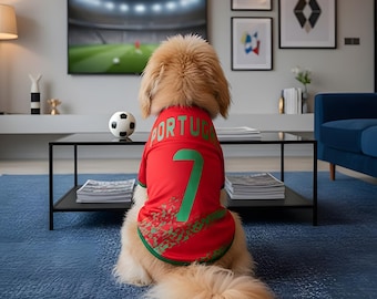 Camiseta de fútbol de Portugal para perros: Camiseta para mascotas del Mundial 2026, atuendo para aficionados al fútbol.