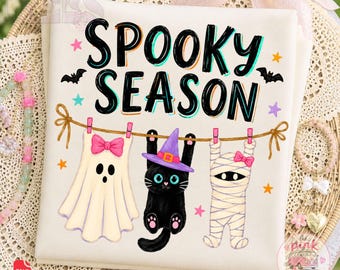 Personajes preppy infantiles de la temporada de Halloween en formato PNG, fantasma preppy, diseño de sublimación de otoño a la moda, diseño de camiseta de Halloween para niñas, boutique a rayas en formato PNG