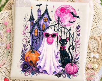 Fantasma gótico de Halloween de verano PNG, Diseño de sublimación Mentally Here, Diseño moderno para amantes de Halloween, PNG floral de otoño, PNG moderno para chicas