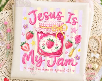 Jesús es mi mermelada PNG, diseño cristiano de tarro de fresa para sublimación (descarga digital)
