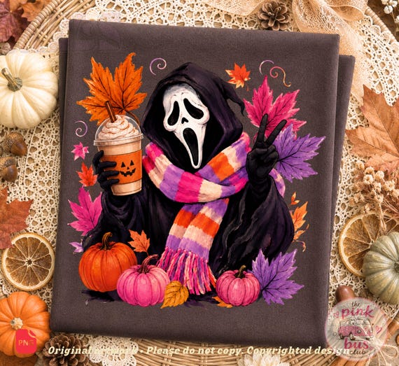Ghostface Fall PNG, Latte Halloween Shirt Design, Spooky Autumn Fall Season Sublimation, Summerween Halloween, Fall, Autumn, Ghostface PNG