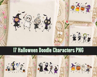 Paquete de 17 personajes de Halloween en formato PNG, amigos de terror en PNG, personajes de Halloween, paquete de terror en PNG, flores de otoño en PNG, paquete femenino de otoño