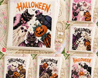 Personajes de Halloween Fantasma Bruja Calabaza Gato Animales femeninos Paquete PNG, Fantasma glamuroso, Fantasma preppy, Diseños de Halloween, Imágenes prediseñadas espeluznantes