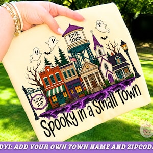 Personalized Halloween Spooky Upside down Town PNG, Custom Town Name & Zip Code, Spooky Village Sublimation, Fall Halloween Shirt Design