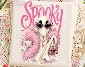 Fantasma glamuroso y espeluznante PNG, Halloween preppy, diseño glamuroso brillante, diseño de Halloween, otoño, gráfico de fantasma, gráfico espeluznante, PNG de moda más vendido
